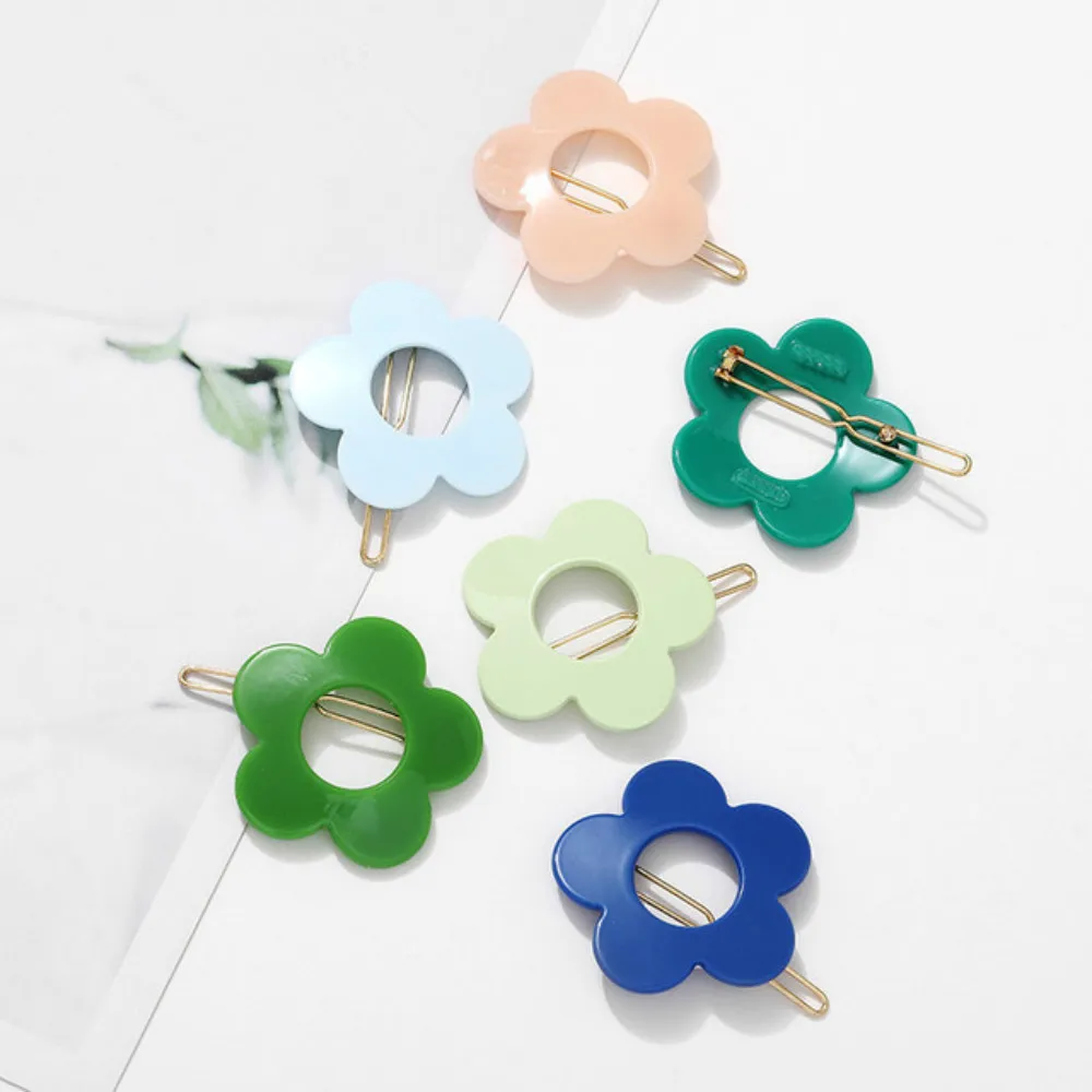 14 Colors Acrylic Flower Shaped Hair Clips Women Hairpin Candy Color Hairgrips Hair Accessories For Kids Girls