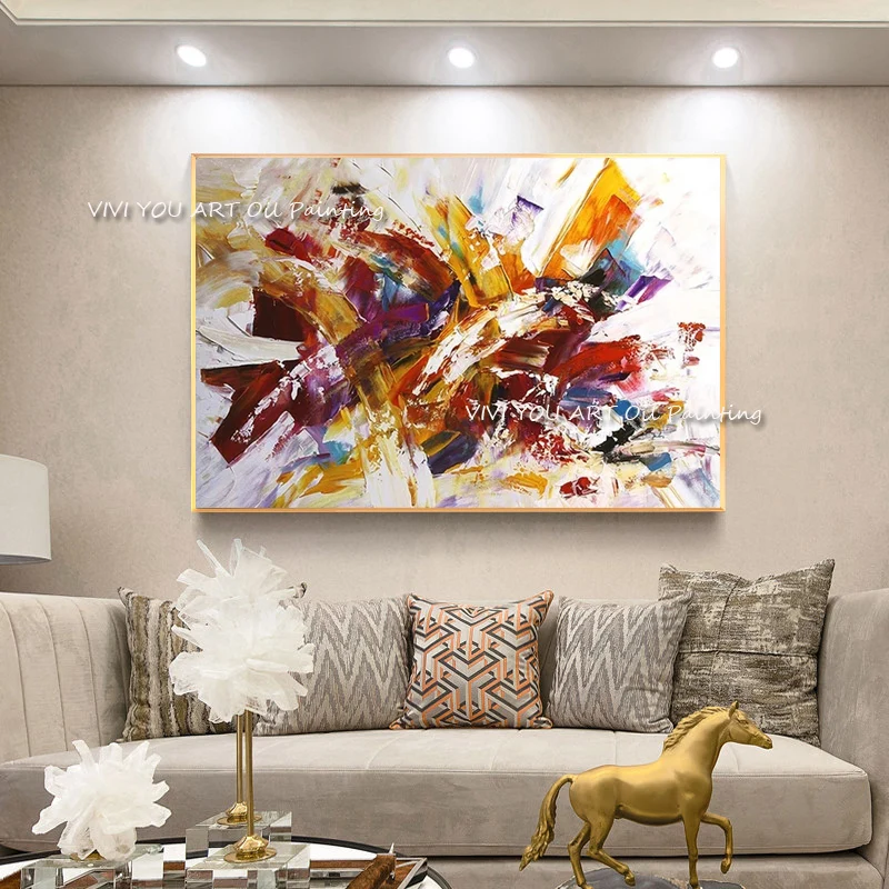 Hot Sales Orange Blue Yellow White Modern Handpainted Abstrat Oil Painting On Canvas Home Decor Wall Art Picture For Living Room