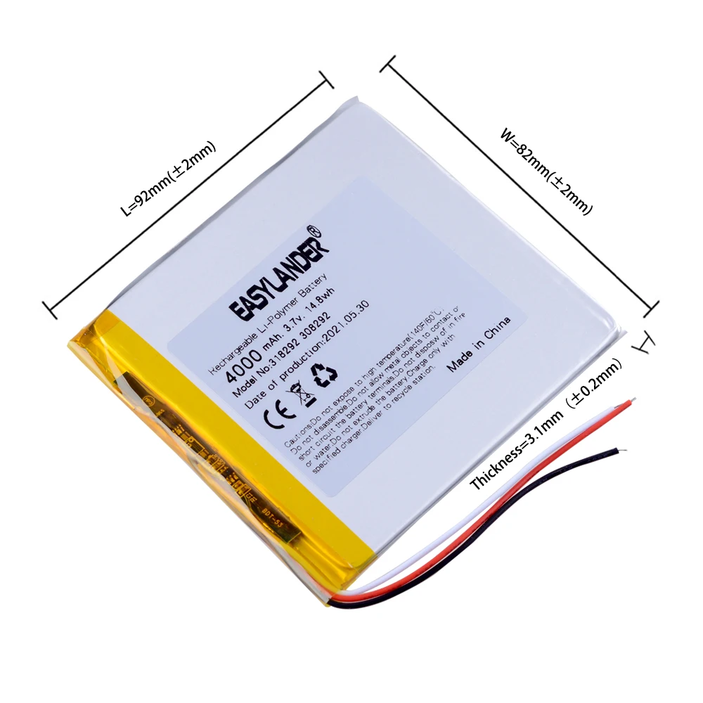 3Lines 3.7V 4000mAh 318292 Rechargeable Lithium Li-ion Polymer Battery for Prestigio Grace 3118 3G PMT3118