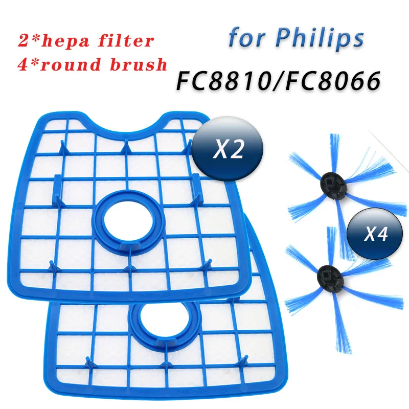 6 шт./компл. пылесос 4 круглая щетка и 2 Фильтр screenfor Philips робот FC8066 FC8820 FC8810 подметания аксессуары