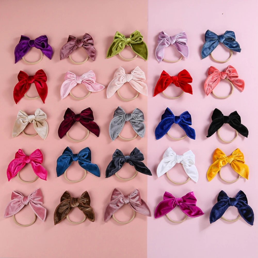 Korea Hair Bow Velvet Turban Headbands For Girls Scrunchie Solid Color Bow Knot Hair Bands For Baby Girls Cute Accessories 2022