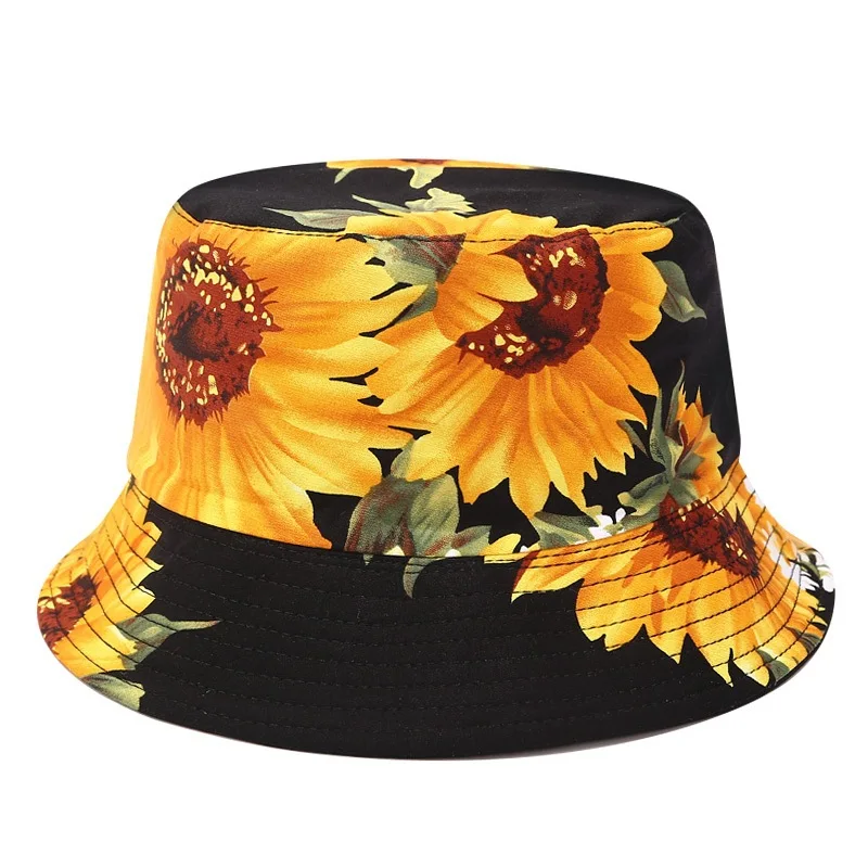 

3D Sun Flower Print Bucket Hats Panama Hip Hop Fisherman Bucket Cap Women Men Summer Two Sided Fishing Hat Gorras