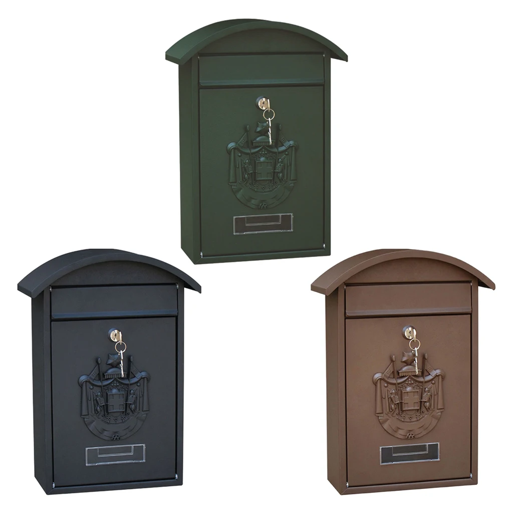 Metal Retro Mailbox Wall Mount Secure Locking Mail Box 26x10x36cm Front Door Gate Letterbox Drop Box Magazines Receive Box