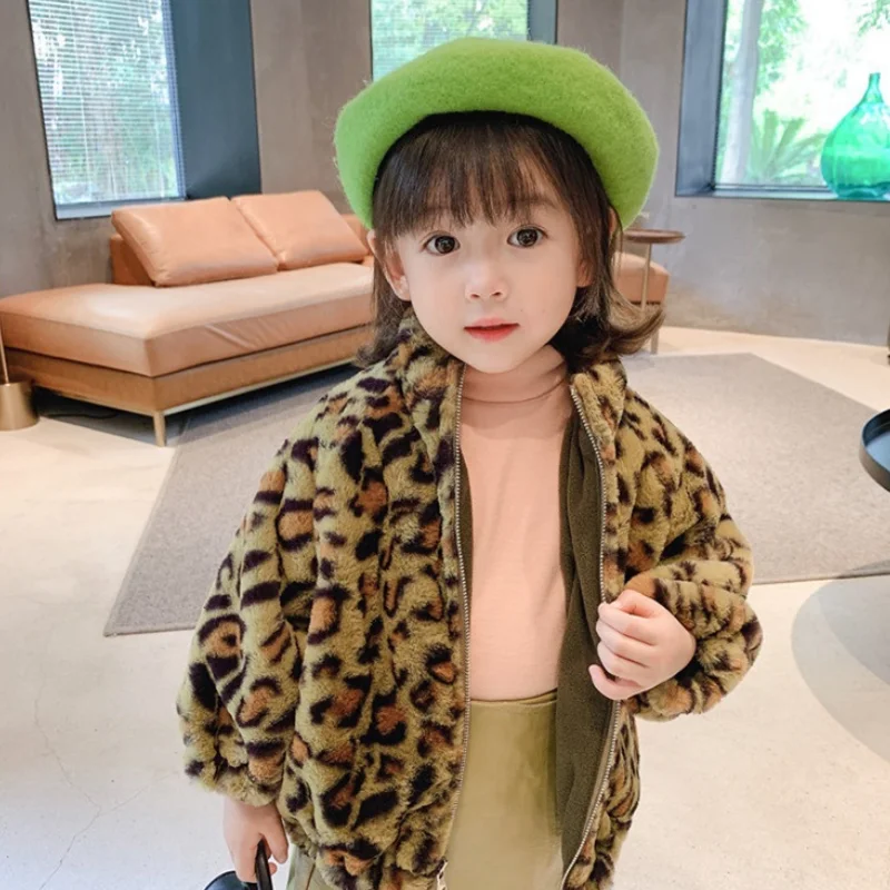 

Baby Girl Winter Jacket Leopard Faux Fur Thick Infant Toddle Teens Fleece Lining Coat Baby Clothes Outwear 1-12Y