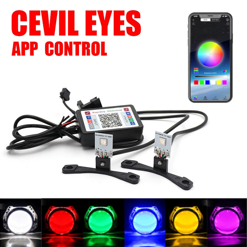 Car LED Devil Eye Daytime Running Lights RGB APP Control Demon Eyes 2.5 inch Headlights Mini Projector Lenscar Car Accessories