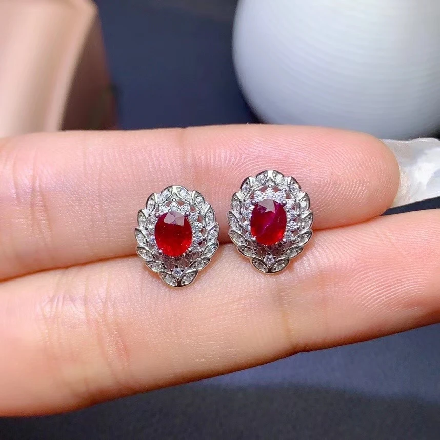 KJJEAXCMY fine jewelry 925 sterling silver inlaid natural ruby Women's fashion lovely plant Gemstone Earrings stud support check