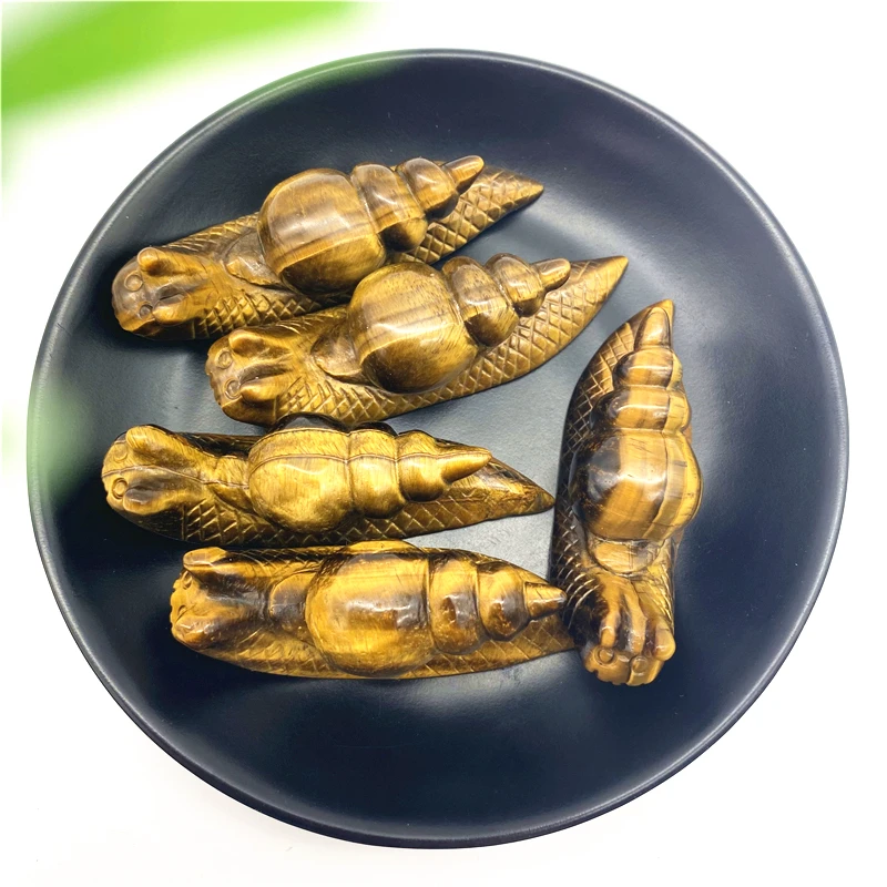 Drop Shipping 1PC Natural Yellow Tiger Eye Snail Shape Stone Cute Hand Carving Animals for Home Decor Natural Stones and Crystal