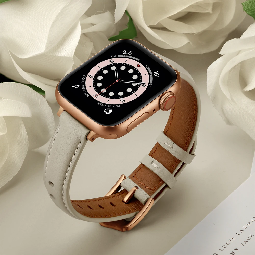 

Ремешок из натуральной кожи для Apple Watch, тонкий Сверхтонкий браслет для IWatch series 7 6 SE 5 4 3 2, 45 мм 41 мм 42 мм 38 мм 44 мм 40 мм