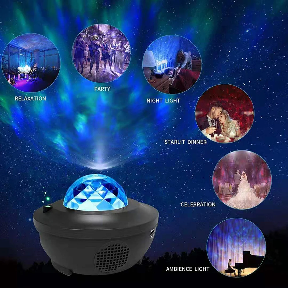 LED Star Projector Night Light 2 In 1 Starry Night Lamp Ocean Wave Projector With Music Bluetooth Speaker Remote Control For Kid