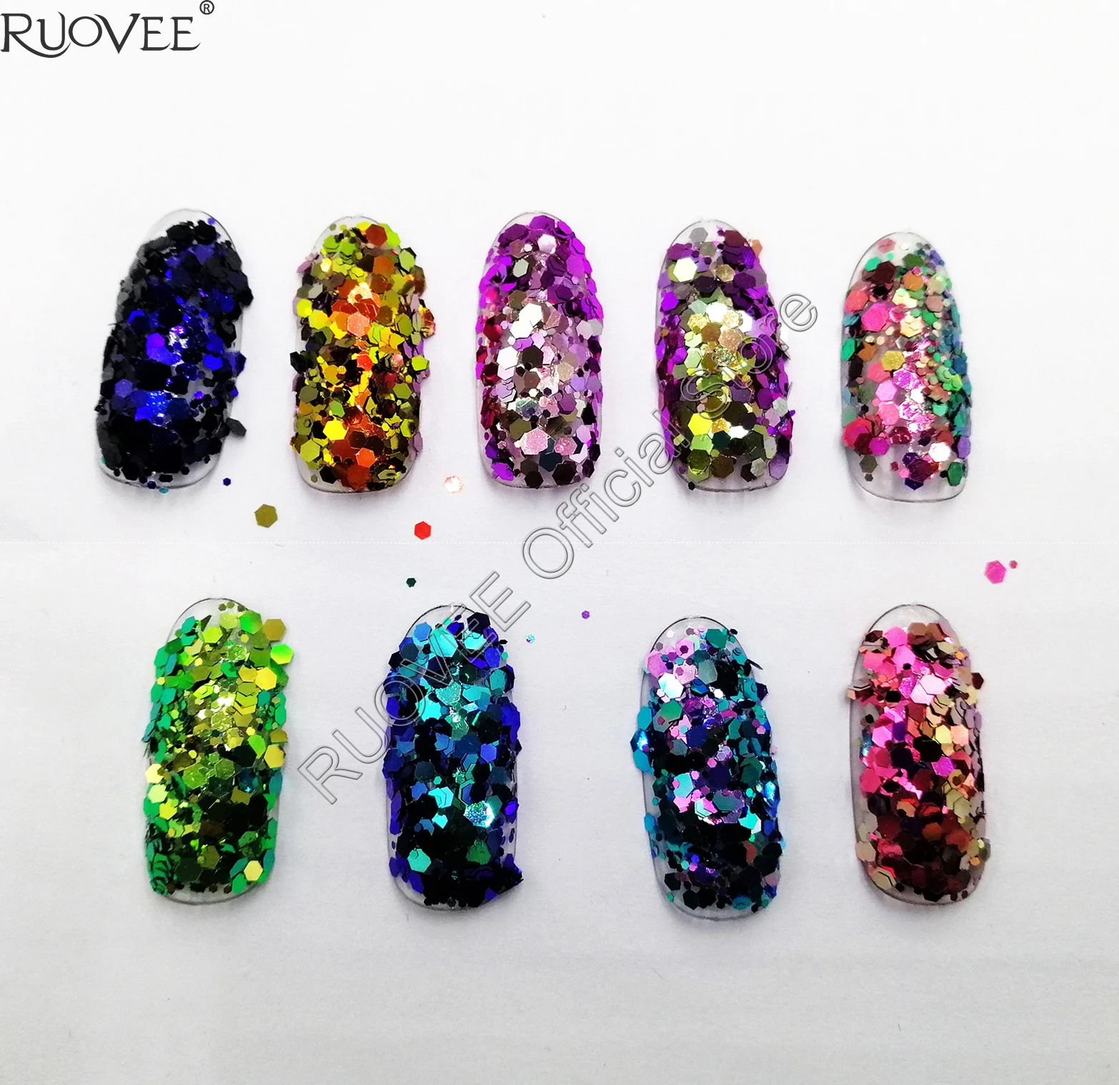 9COLORS Chameleon Glitter Mixed Metallic Luster Hexagon Shape Nail Art for Craft Decorations Makeup Facepainting DIY Accessories