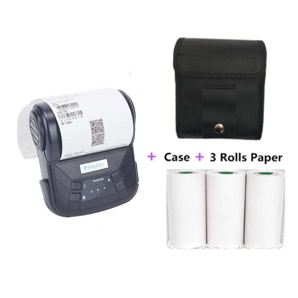 80mm Thermal Printer Mini Protable Ticket Bill Receipts Printer Bluetooth Wireless Pocket Label Machine for Business Home Store