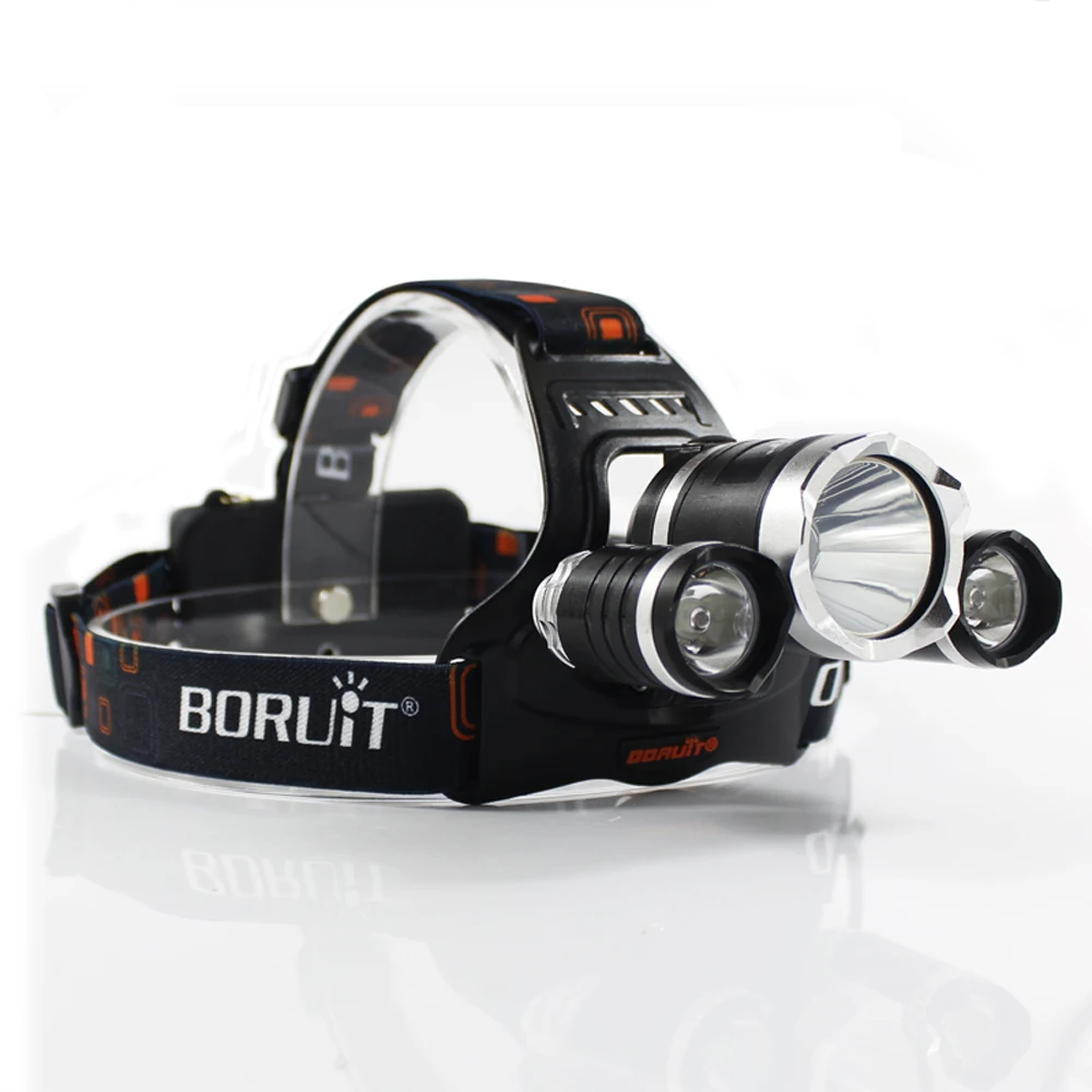 BORUiT RJ-3000 LED Headlamp 3000LM 4-Mode Waterproof Headlight USB Rechargeable 18650 Head Torch for Camping Hunting