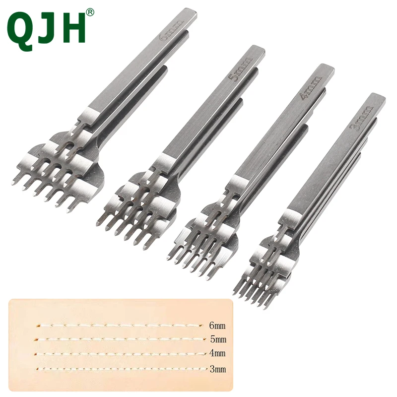 

QJH 1SET Leather Craft Tool Spacing Punch 3/4/5/6mm Hole Chisel Lacing Stitching Sewing DIY Leather Craft Tools DIY Hand Tool