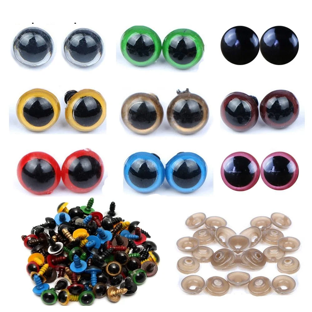 Muñecos de 20 piezas con ojos de seguridad, muñecos de 8/10/12/14mm, Ojos de animales mezclados, manualidades de colores, oso de peluche con accesorios de arandela