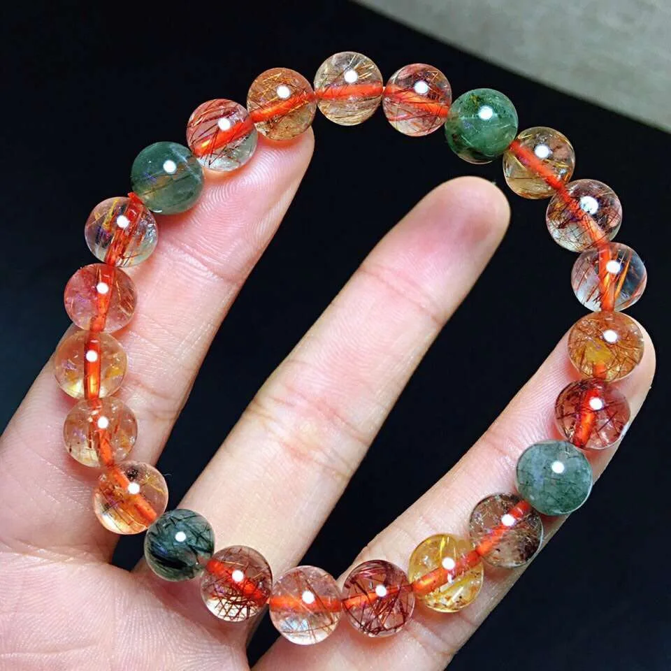 

Natural Copper Rutilated Quartz Bracelet Jewelry For Woman Lady Man Healing Gift Crystal Colorful Beads Strands AAAAA 7-10mm