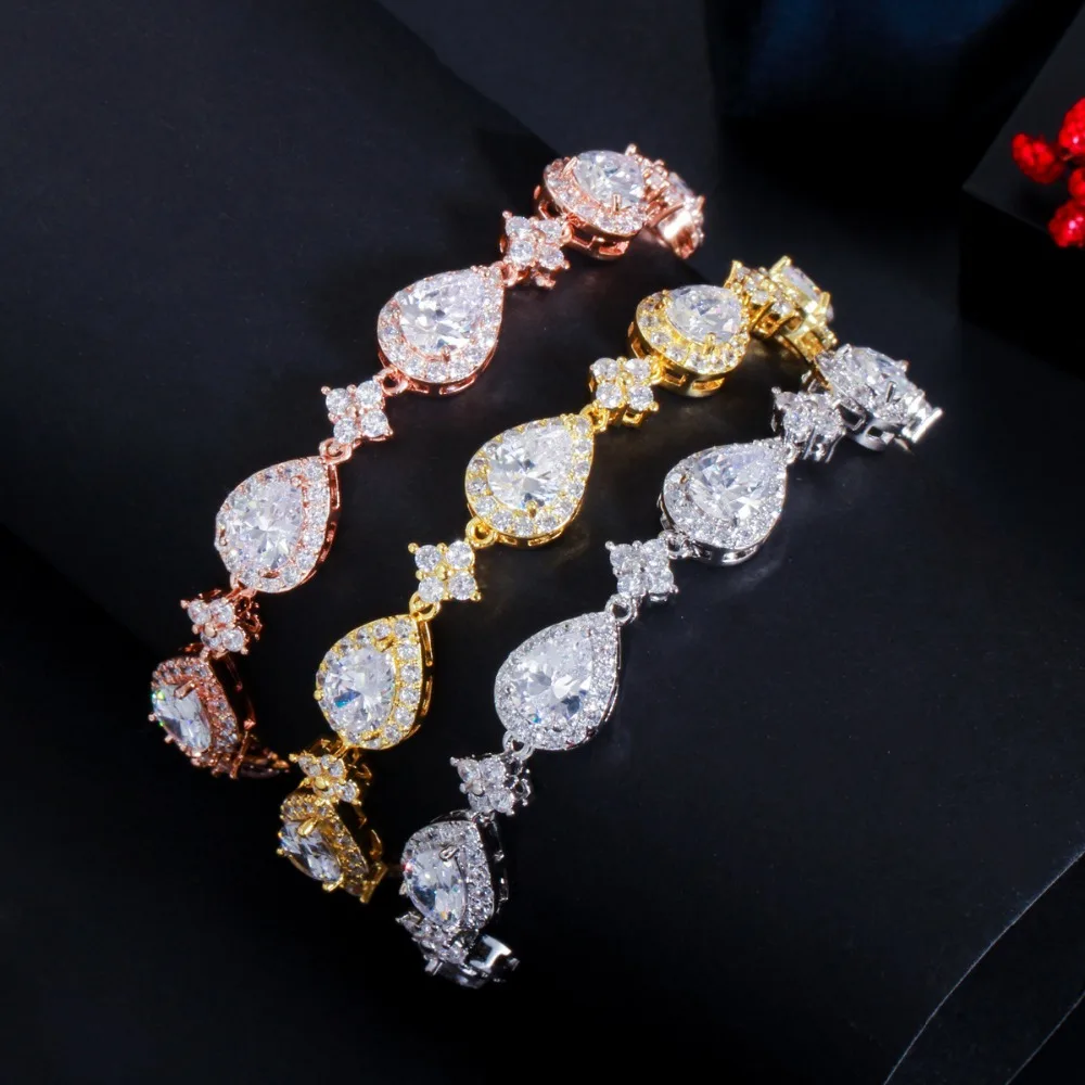 CWWZircons Top Bling Große Wasser Tropfen Zirkonia Rose Gold Farbe Tennis Armband für Frauen Trendy Party Hochzeit Schmuck CB238 – Detail 9