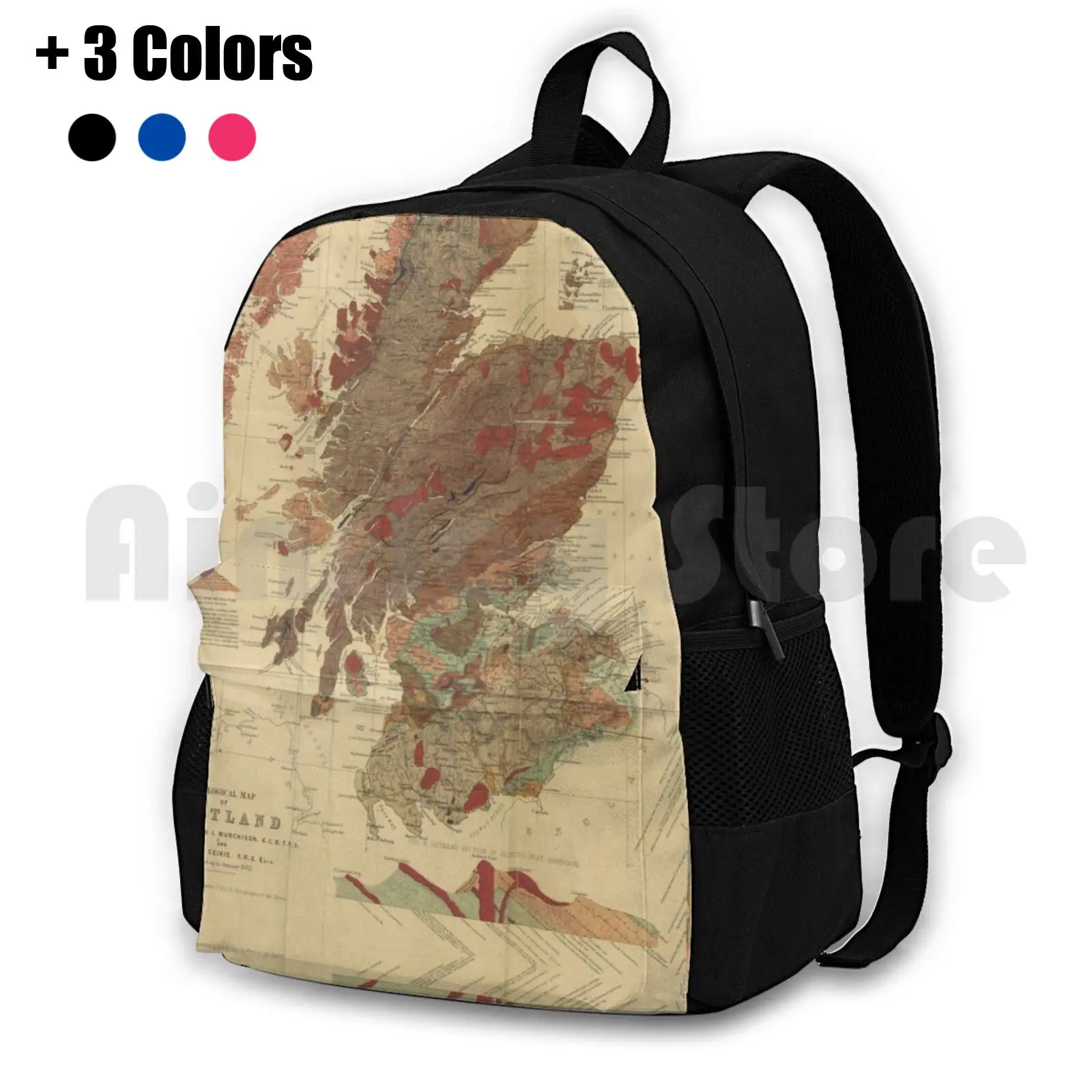 Vintage Geological Map Of Scotland Outdoor Hiking Backpack Waterproof Camping Travel Scotland Map Geological Colour Vintage