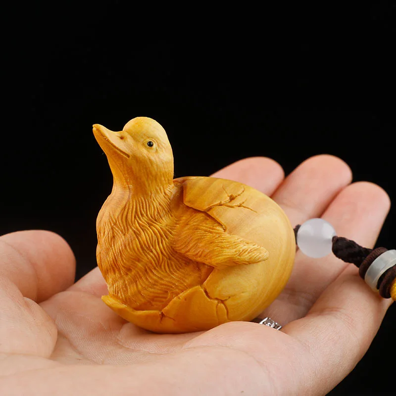 6.5 CM Lovely Newborn Duck Hand Carved Boxwood Animal Figurine Carving Lucky Feng Shui Sculpture - #ZL001