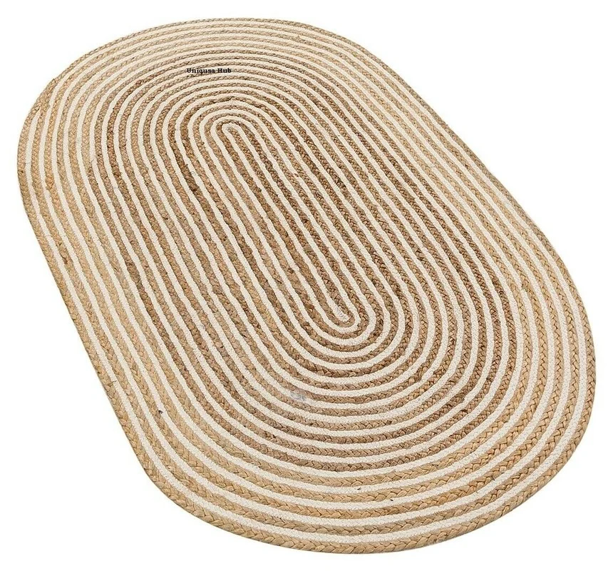 

Rug 100% Natural Jute Handmade Reversible Oval Rug Modern Living Area Carpet Rug Bedroom Decor