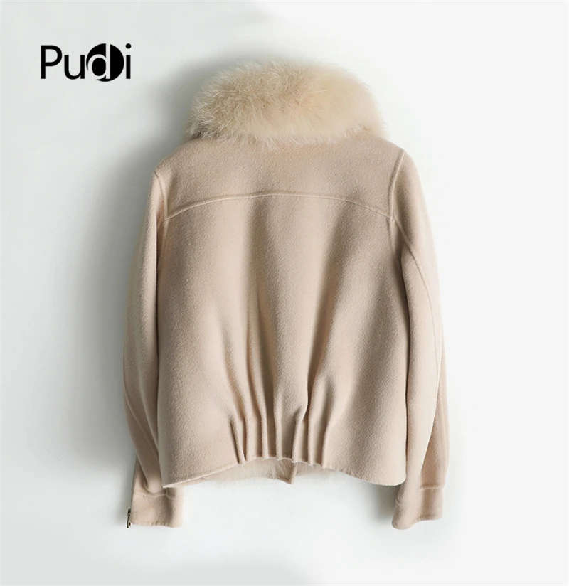 PUDI ZY320 Women Real Wool Jacket Lady Fox Fur Lining Collar Coat Winter Wool Parka Trench