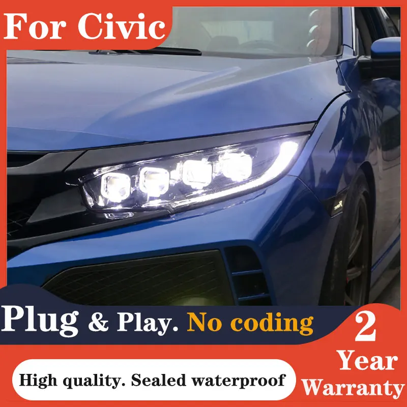 Car Styling for Civic X Headlights 2017-2020 New Civic LED Headlight DRL Hid Option Head Lamp Angel Eye Beam Car Accessories