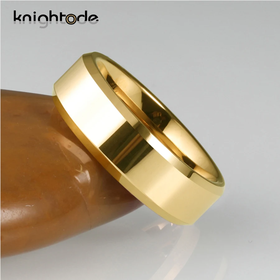 6/8mm High Quality Gold Color Wedding Band Men Women Tungsten Carbide Engagement Rings Beveled Edges Flat Polishing Comfort Fit