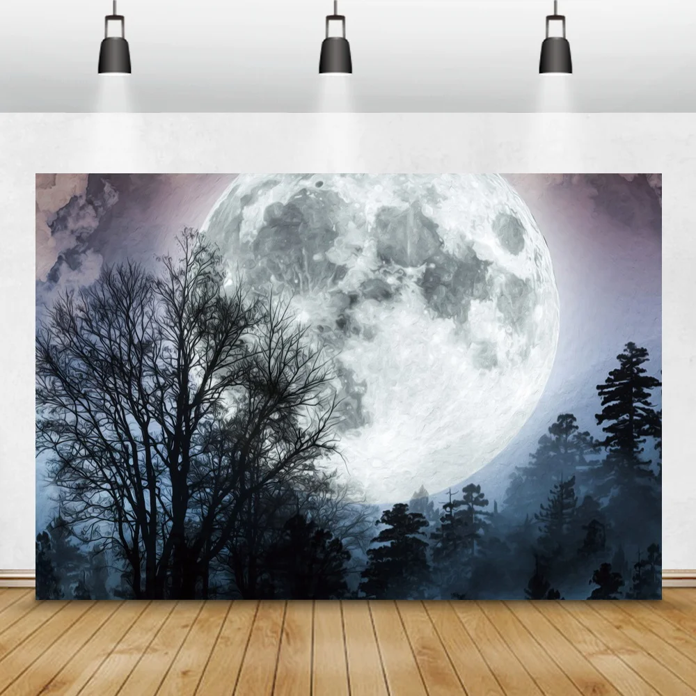 Nacht Ansicht Mond Dark Wald Foto Hintergrund Innen Portrait Fotografie Hintergrund Wohnzimmer Decor Familie Photo Banner