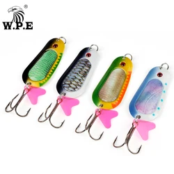 W.P.E 1pcs Spinner Fishing Lure 21g/24g/28g/38g Metal Hard Spoon Lure Pike Bass Fishing Tackle Arttificial Bait Treble Hook