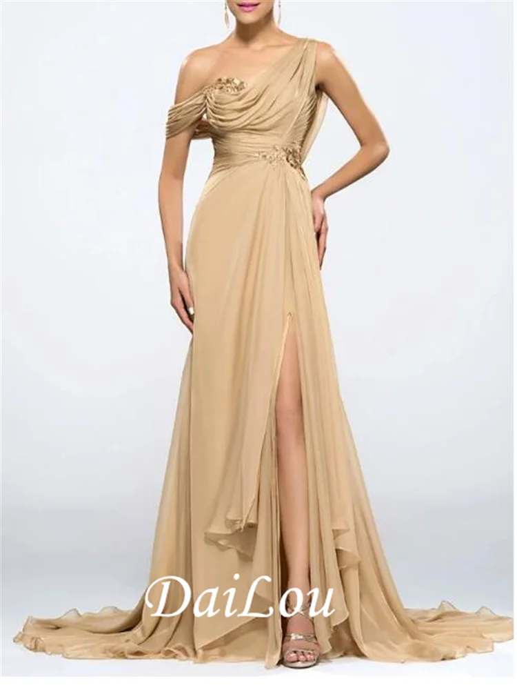 Mermaid / Trumpet Beautiful Back Sexy Wedding Guest Formal Evening Dress One Shoulder Chiffon with Split Appliques 2022