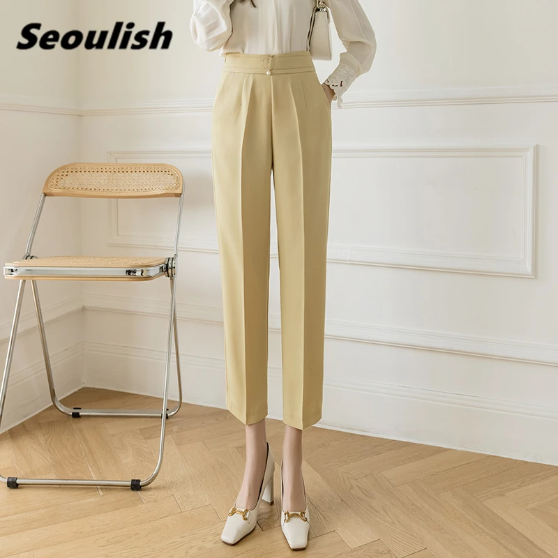 

Seoulish New 2021 Spring Summer Formal Women's Harem Pants Solid Office Pant High Waist Female Elegant Ankle Length Trouses