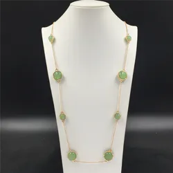 Lovely Gold Color Plating With Green Red Blue Stone Long Necklace For Women Sweater Decoration Gorgeous Elegant Party Jewelry