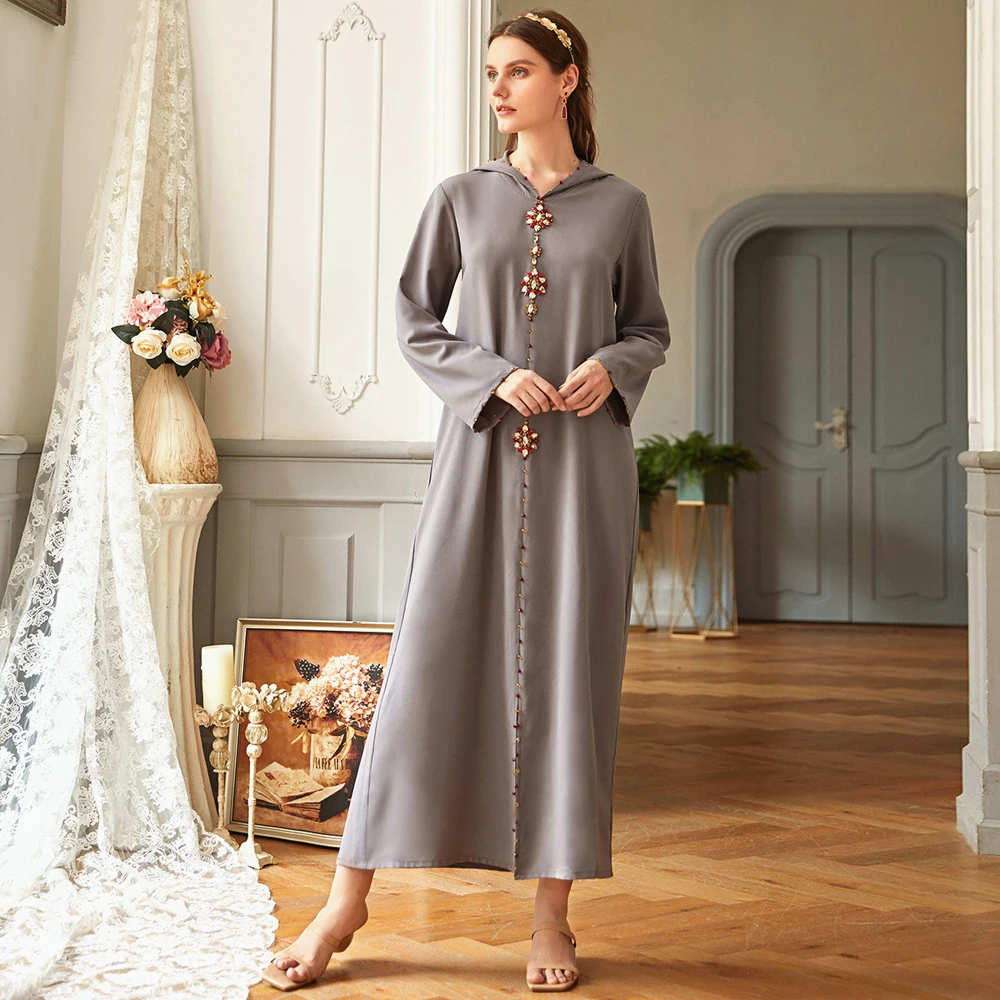 Grey Gulf Abayas For Women Tax Products Turkey Jilbab Hood Islamic Long Dresses Moroccan Caftan Loose Fit Jalabiyat Ramadan 2024