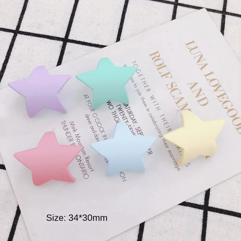 DIY temperament high sense color spray skin five-pointed star show face thin sterling silver needle earrings accessories 4pcs