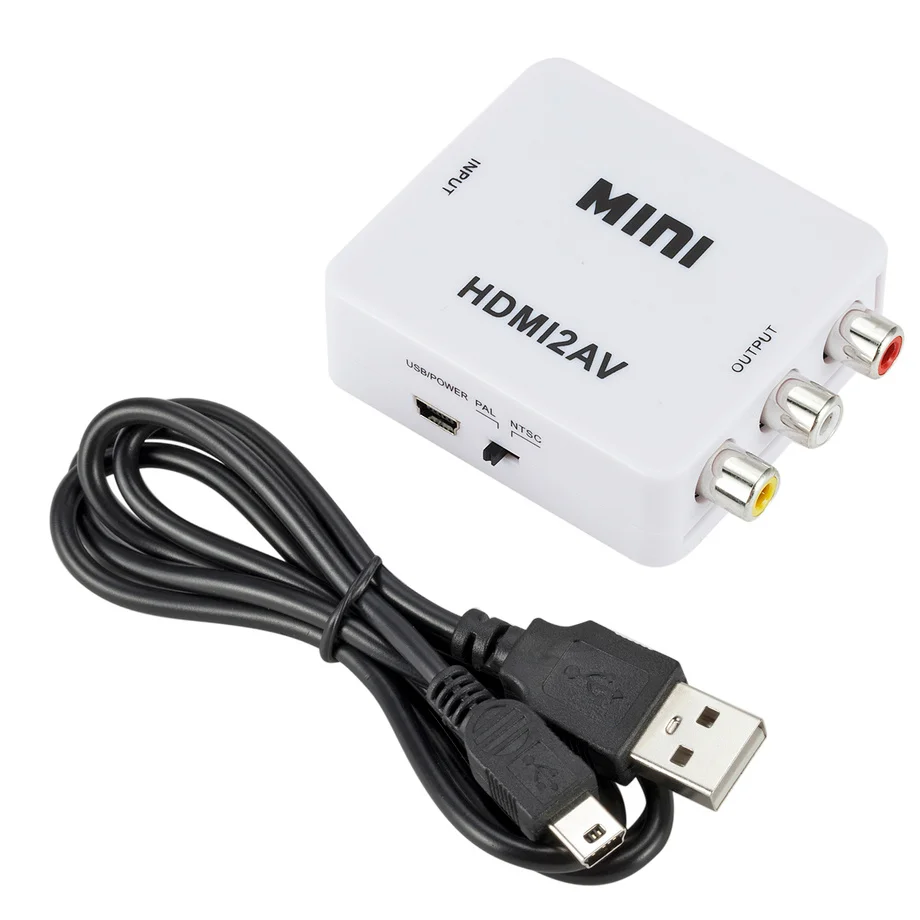 Grwibeou HDMI-compatible to RCA Converter AV/CVSB L/R Video Box HD 1080P 1920*1080 60Hz HDMI2AV Support NTSC PAL Output HDMIToAV