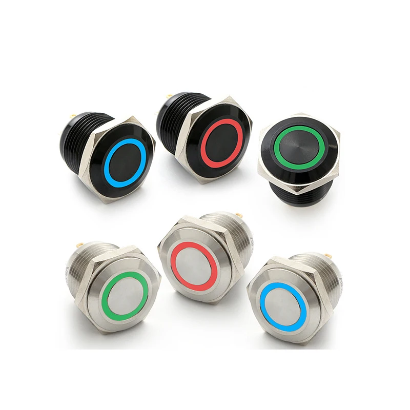 ELEWIND 16mm 3 led color ring illuminated push button switch(PM161F-10E/J/RGB/12V 4pins for led)