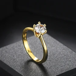 ZHOUYANG Wedding Rings For Women Classic 1 Carat AAA+ Zircon Light Gold Color Engagement Anniversary Ring Jewelry Wholesale R174