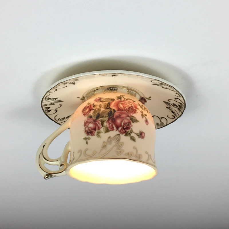 

Creative Rose Cup Ceiling Lights European Style Dining Room Kitchen Light Fixtures Indoor LED Lighting Home Decor Loft Luminaire