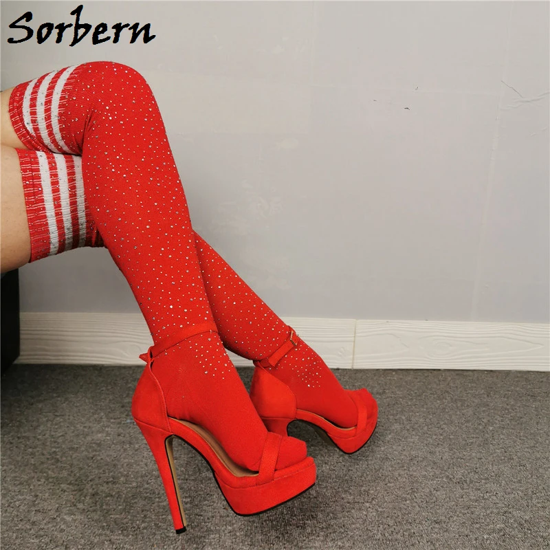 Sorbern Red Summer Shoes Ladies Sandals High Heel Platform Slingbacks Stilettos Heels For Women Custom Colors Ankle Strap Sandal