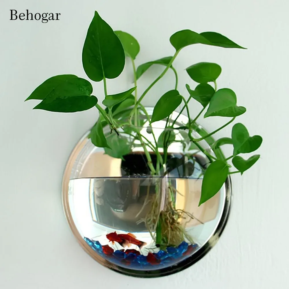 Behogar-pecera acrílica colgante para acuario, soporte de pared, suministros para mascotas acuáticas, productos para pecera, florero para plantas, 23cm/29,5 cm de diámetro