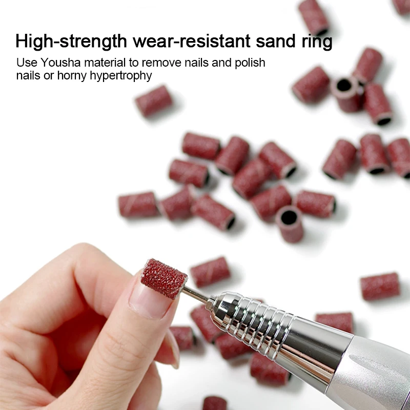 100Pcs Sanding Cap Bands For Electric Manicure Machine 80# 120# 180# Grit Nail Drill Grinding Bit Files Pedicure Tool Set