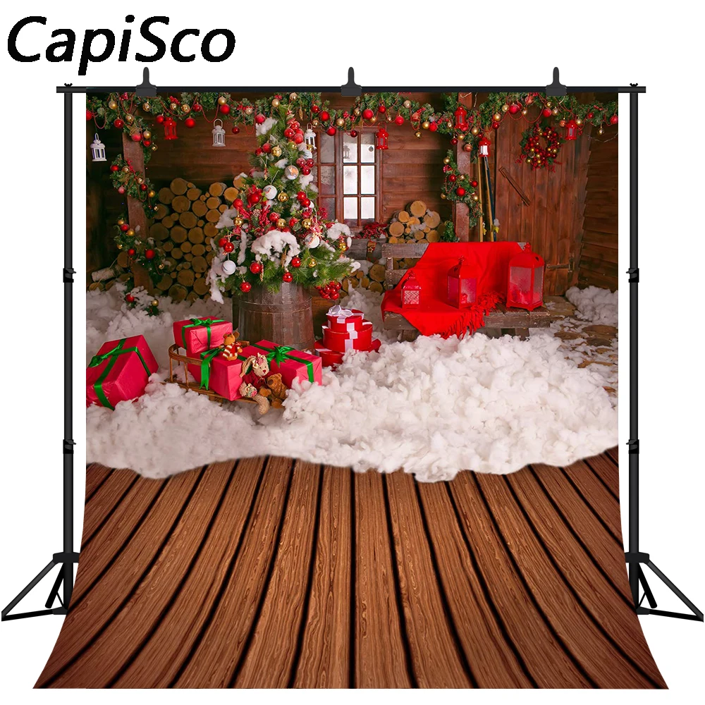 Capisco Photography Backdrop Christmas tree Holiday Home wood floor snow gift Background for Xmas Party Decoration Studio Props