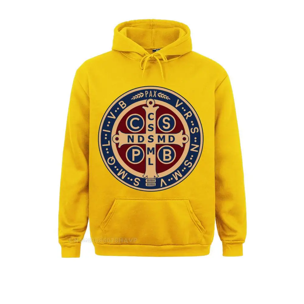 The Saint Benedict Medal Catholic Pullover Hoodie Hoodies 2021 Hot Sale Sweatshirts Europe Long Sleeve Men\'s Sportswears