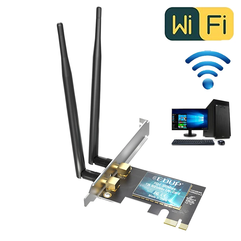 

300Mbps Wireless wifi card 2.4G PCI-E network card 802.11n High gain Dual antenna support windows 7/8.1/10 for computer adapters