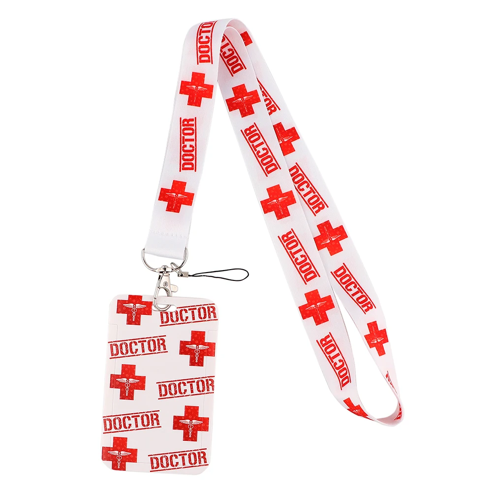 Doctor Accessories Red Cross Lanyards ID Badge Holder Bus Pass Case Cover Slip Bank Credit Card Holder Strap Cardholder