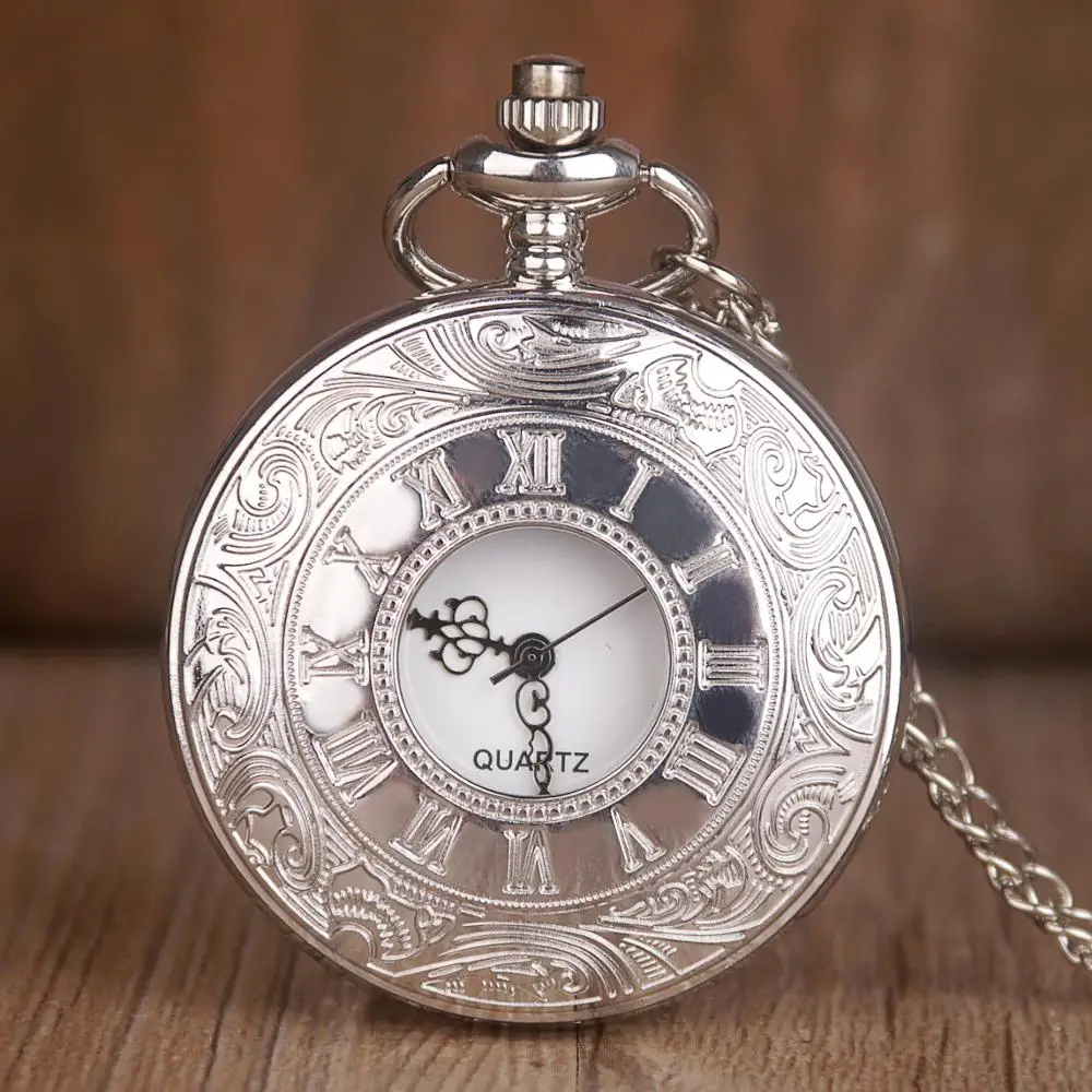 Best Sales Zilver Rvs Roma Aantal Quartz Zakhorloge Ketting Voor Mannen Vrouwen Geschenken