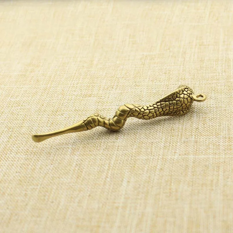 Retro Brass Cobra Ear Pick Car Key Chain Pendant Jewelry Creative Friends Gifts Pure Copper Chinese Zodiac Animal Snake Keyrings