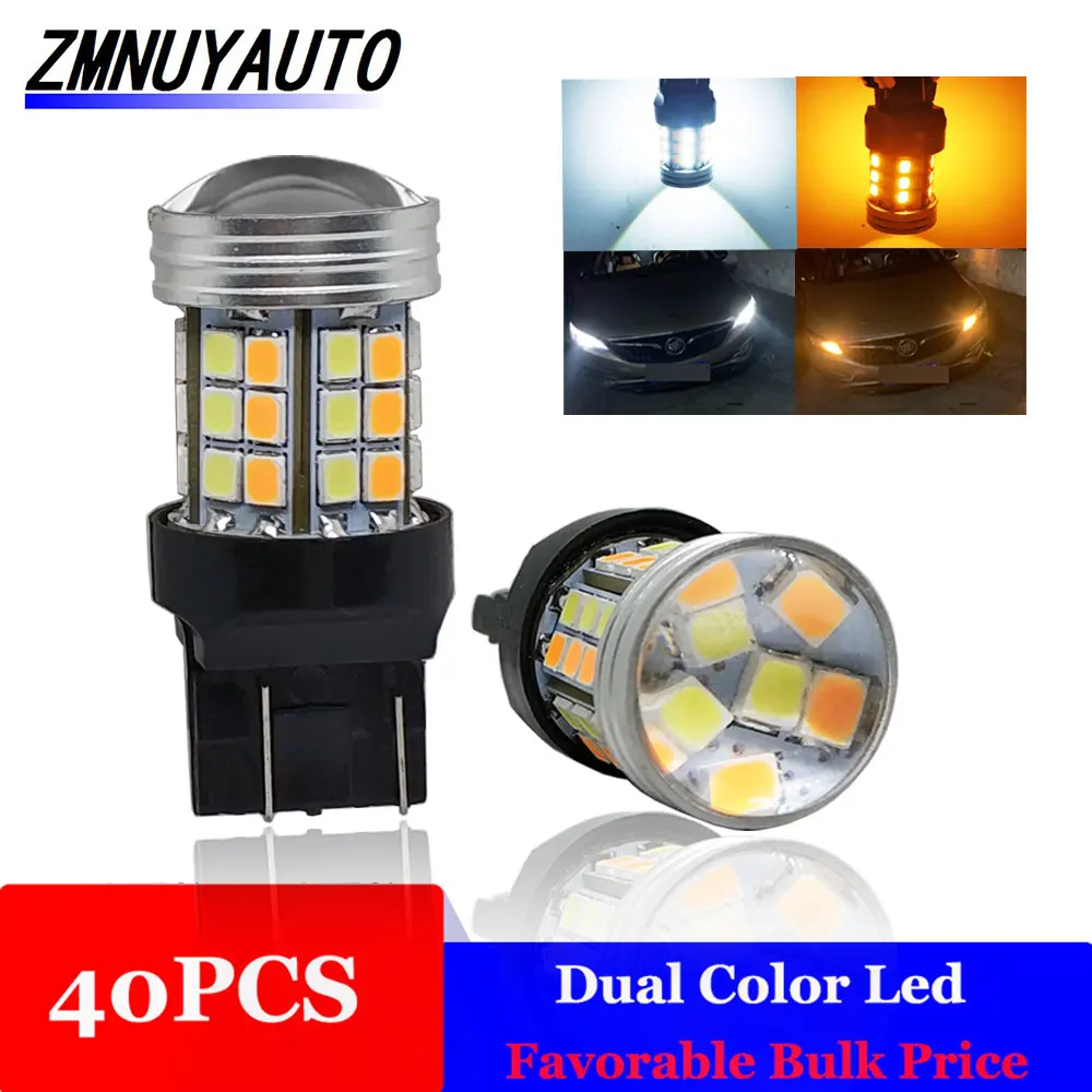 40pcs Dual Color Led 1157 BAY15D P21/5W T20 7443 Led Bulb 3157 W21/5W Led Fog Lamp Light Driving Light Auto running White Amber