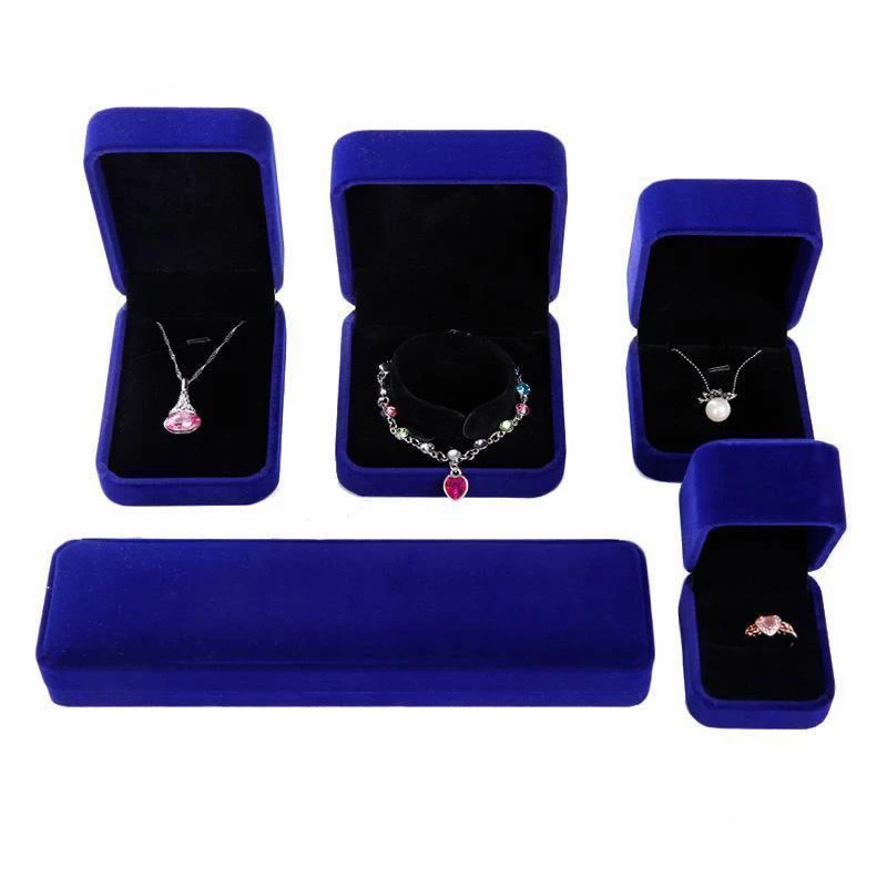 Dark Blue Velvet Jewelry Packaging Box Black Inside Necklace Pendant Chain Display Holder Gift Box Bracelet Bangle Storage Case