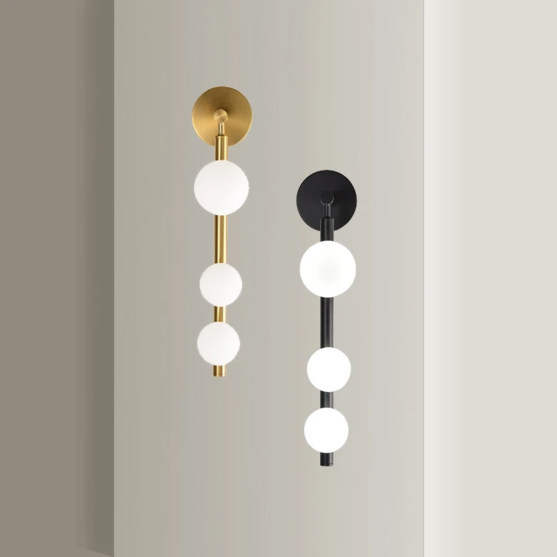 

Nordic Bedside Golden Black Wall Light Modern Earring TV Background Sconces Glass Lampshade for Stair Hair Salon Lamp Bulb In