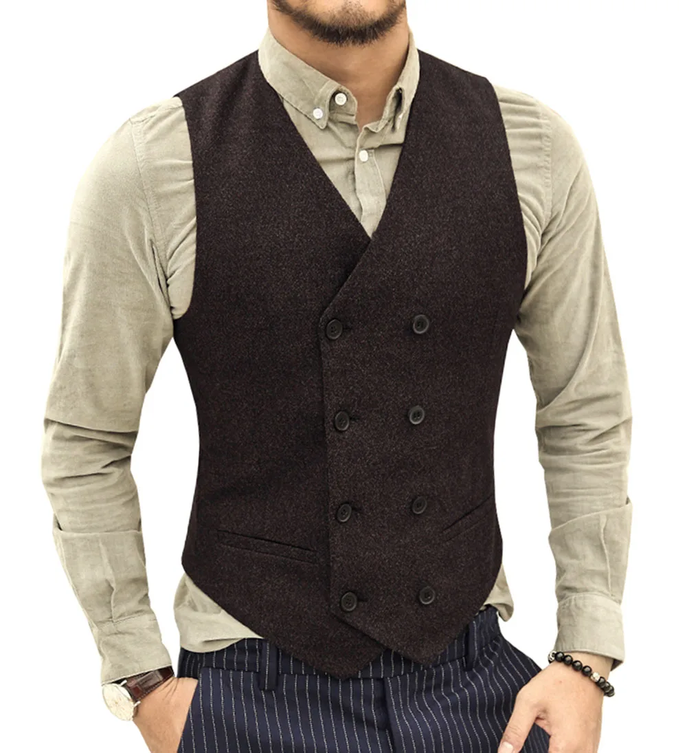 Chaleco de traje de un solo pecho para hombre, chaleco de lana con cuello en V, chaleco Formal informal de doble botonadura, chaleco de negocios para padrino de boda